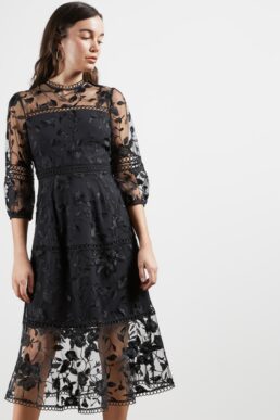 Ted Baker TABII Tiered lace midi dress Black