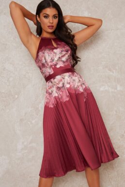 Chi Chi Alietta Floral Pleated Dress Burgundy Multi