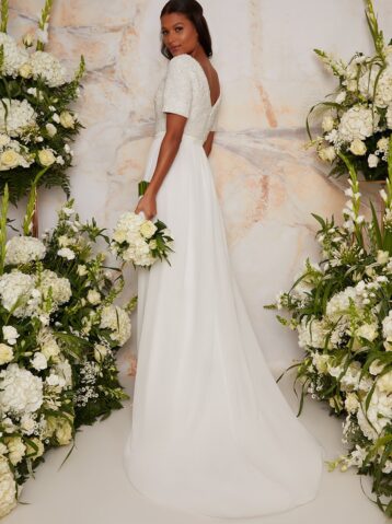 Chi Chi Bridal Harriet Faux Pearl Bodice Dress White