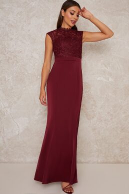 Chi Chi Javeria Lace Bodice Maxi Dress Burgundy Deep Red
