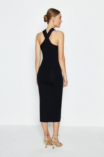 Coast Cross Strap Knitted Midi Dress, Black - Image 2