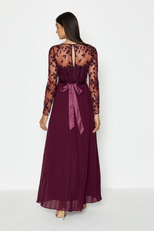 Coast Embroidered Long Sleeve Maxi Bridesmaid Dress berry red