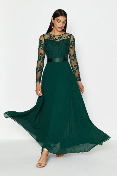 Coast Embroidered Long Sleeve Maxi Bridesmaid Dress Green