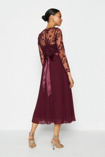Coast Embroidered Long Sleeve Midi Bridesmaid Dress, Aubergine/Berry Red - Image 2