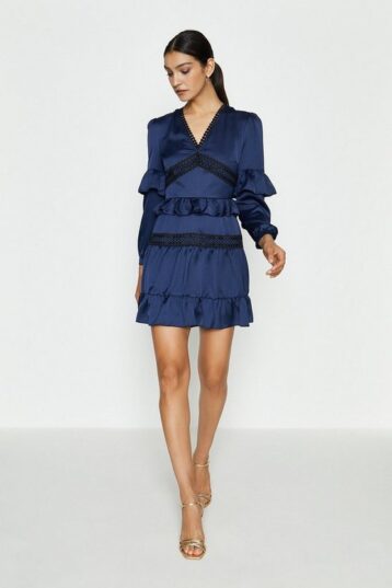 Coast Ruffle Lace And Mix Dress Navy