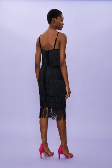 Coast Strappy Knitted Fringe Detail Dress Black