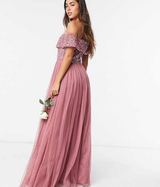 maya bridesmaid bardot maxi tulle dress