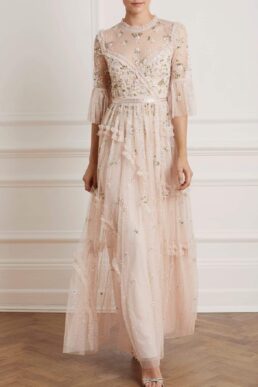 Needle & Thread Shimmer Ditsy Long Sleeve Maxi Gown Pink Blush