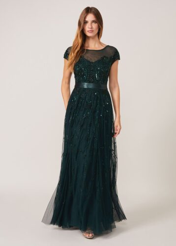 Phase Eight Renee Beaded Tulle Dress Emerald Green