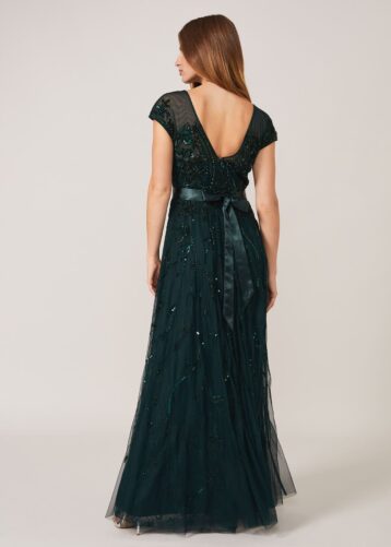 Phase Eight Renee Beaded Tulle Dress, Emerald Green - Image 2
