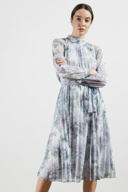 Ted Baker LUULUU Clove pleated midi sleeve dress Blue Multi