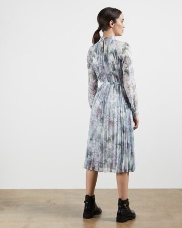 Ted Baker LUULUU Clove pleated midi sleeve dress, Blue/Multi - Image 2