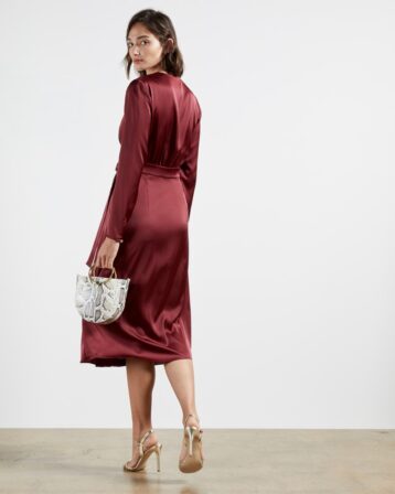 Ted Baker NEENHA Side wrap pleated sleeve midi dress, Red - Image 2