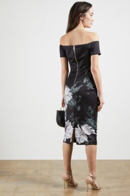 Ted Baker PEAONY Clove bardot bodycon dress Black White