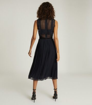 Reiss Tenley Lace Detailed Midi Dress, Navy Blue - Image 2