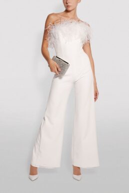 16ARLINGTON Taree Feather Jumpsuit White