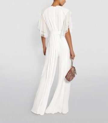 Alberta Ferretti Silk Pleated Jumpsuit, White/Gold - Image 2