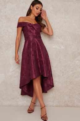 Chi Chi Aliciya Bardot High Low Dress Purple