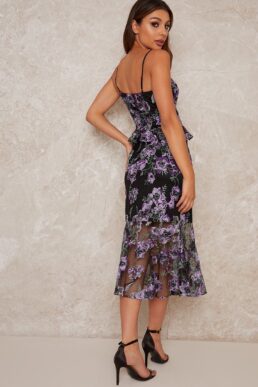 Chi Chi Ami Floral Lace Peplum Dress Purple Multi