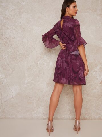 Chi Chi Laurelee Floral Sleeve Dress, Purple - Image 2