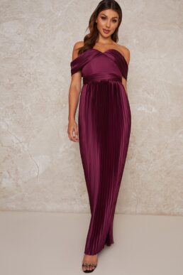 Chi Chi Leonie Drape Bardot Maxi Dress Purple