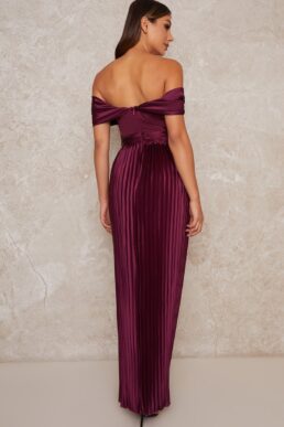 Chi Chi Leonie Drape Bardot Maxi Dress Purple