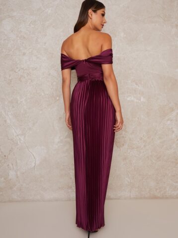 Chi Chi Leonie Drape Bardot Maxi Dress Purple