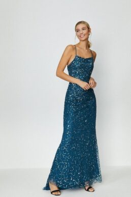 Coast All Over Sequin Cross Over Back Maxi Dress Blue