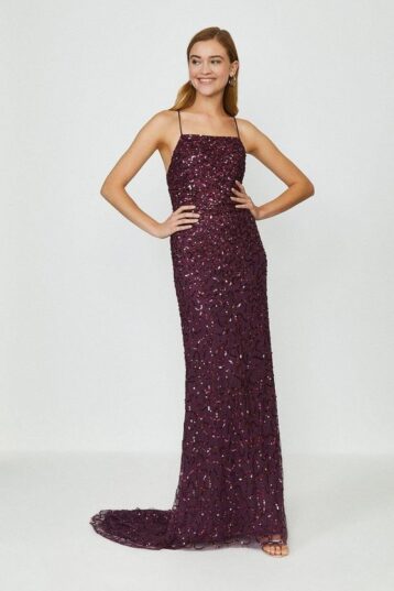 Coast All Over Sequin Cross Over Back Maxi Dress Merlot Berry