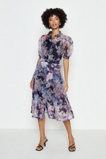 Coast Organza Floral Sleeve Shirt Dress, Purple/Multi - Image 2