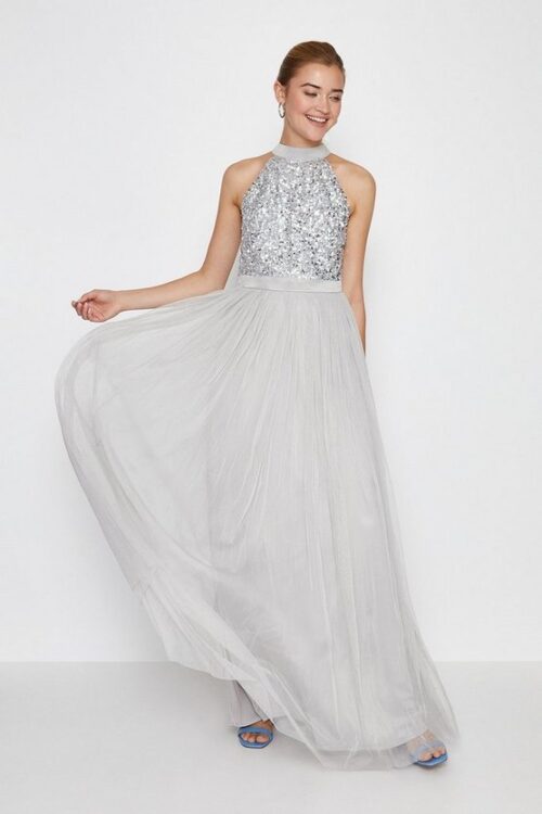Constance sequin embellished maxi bridesmaid on sale dress