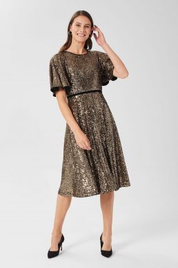 Hobbs Betsey Sequin Dress Gold