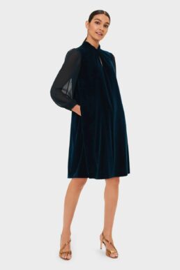 Hobbs Faye Velvet Dress Pine Green Teal