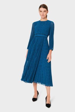 Hobbs Isabella Spot Pleated Midi Dress Blue