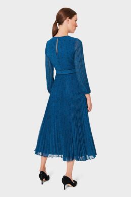 Hobbs Isabella Spot Pleated Midi Dress Blue