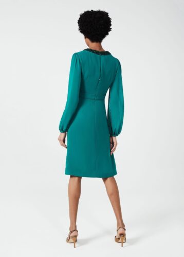 Hobbs Jada Beaded Sleeve Dress, Jade Green - Image 2