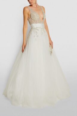 Jovani Embellished Tulle Gown Off White