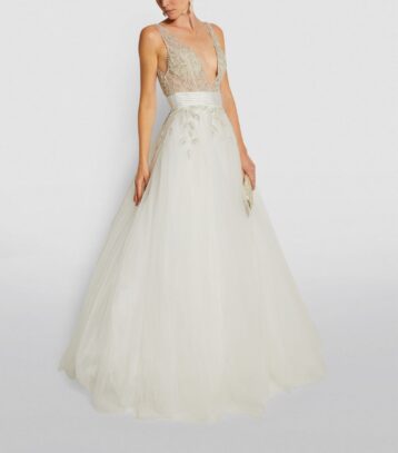 Jovani Embellished Tulle Gown Off White