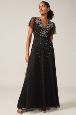 Phase Eight Pascale Jewelled Tulle Dress Black Silver