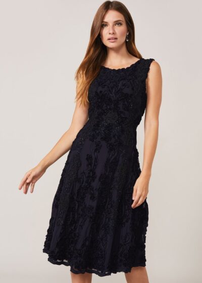 Phase Eight Penelope Tapework Lace Fit And Flare Dress, Navy ...