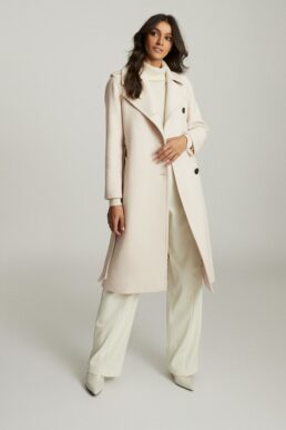 Reiss Sian Wool Blend Trench Coat Ivory Neutral