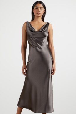 Ted Baker KINSEYY Cowl neck midi slip dress Metallic Grey