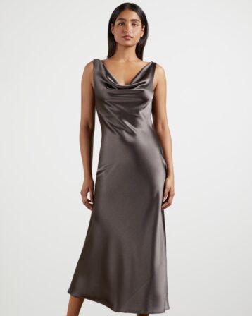 Ted Baker KINSEYY Cowl neck midi slip dress Metallic Grey