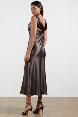 Ted Baker KINSEYY Cowl neck midi slip dress Metallic Grey