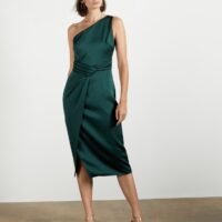Ted Baker ZAARAA One shoulder fold detail midi dress Green Dresses
