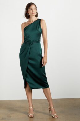 Ted Baker ZAARAA One shoulder fold detail midi dress Green