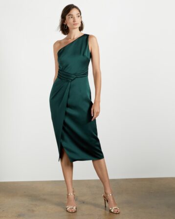 Ted Baker ZAARAA One shoulder fold detail midi dress Green