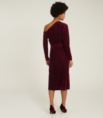Reiss Bella velvet midi dress, berry red/purple - Image 2