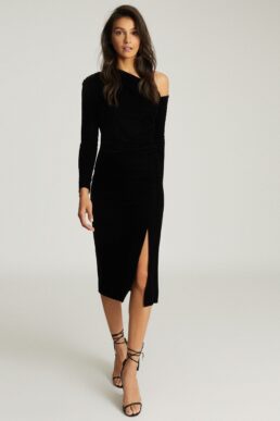 Reiss Bella Velvet Midi Dress Black