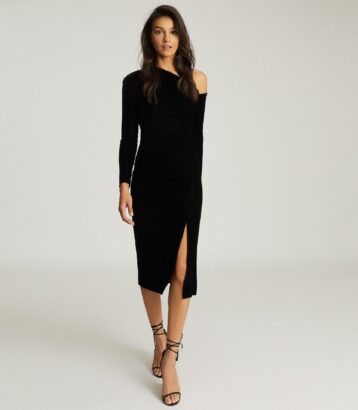 Reiss Bella Velvet Midi Dress Black